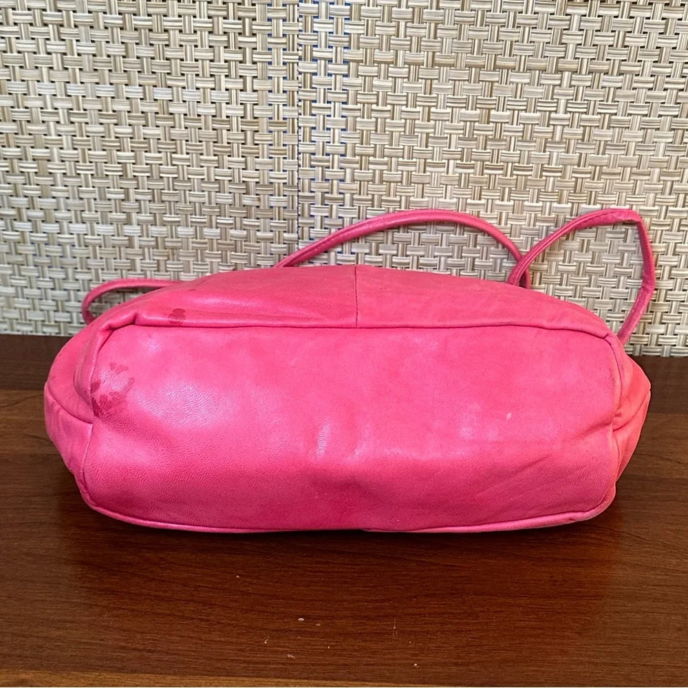 SOLD 🌟4xHP🌟VTG 1980s Pink Leather Shoulder Bag w/ Button Accent by Margolm USA - Picture 8 of 16